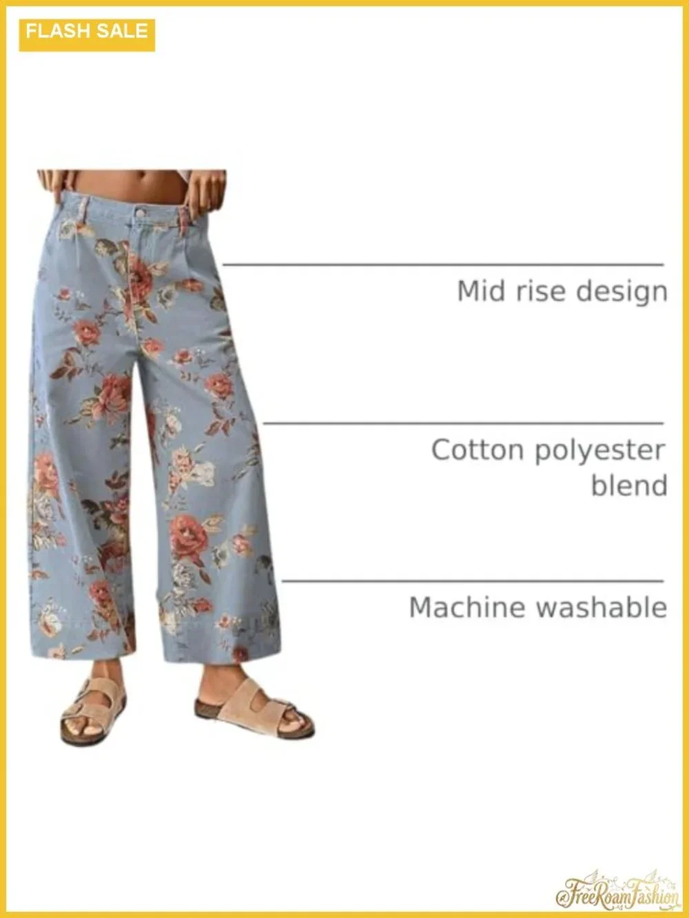 Wide Leg Cropped Floral Denim Jeans Boho Palazzo Pants